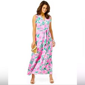 NWT Lilly Pulitzer Womens Destini Maxi Dress (Pink Blossom Try Your Zest) 10